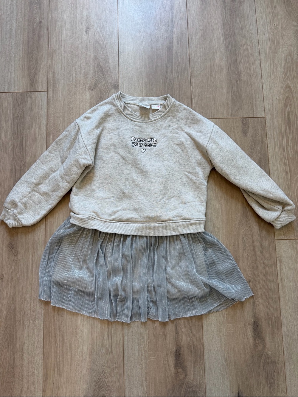 Zara Cream Pullover Dress with Gray Tulle Skirt